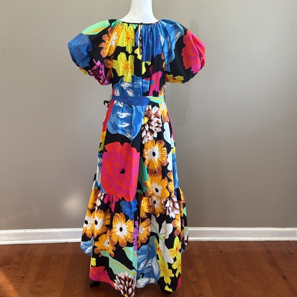 Christopher John Roger Floral Fiesta Puff Sleeve High Low‎ Dress Size S - Picture 12 of 13